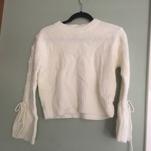 Lace-sleeved cropped sweater